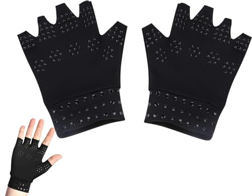 Guanti artrosi con rame, guanti a compressione senza dita per dolore mani, terapia compressione salute, allevia dolore articolare (nero)