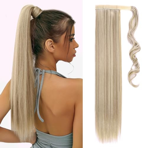 TESS Coleta Postiza Pelo Natural 60 cm, Postizos de pelo Liso Balayage rubio ceniza (#16P613) Coleta 90g