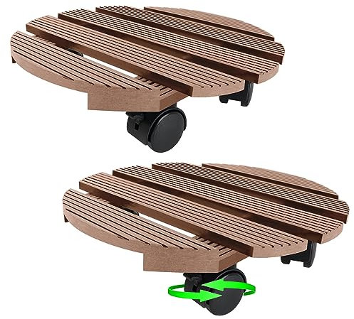 SUBTLETY Ø30x7,5cm WPC Gefäßroller Mobile Pflanzenroller für Außenbereich & Innenbereich Untersetzer Rollbrett Schwerlast Tragkraft 100KG Blumentopfständer Plastic Blumenroller (Rund Braun)