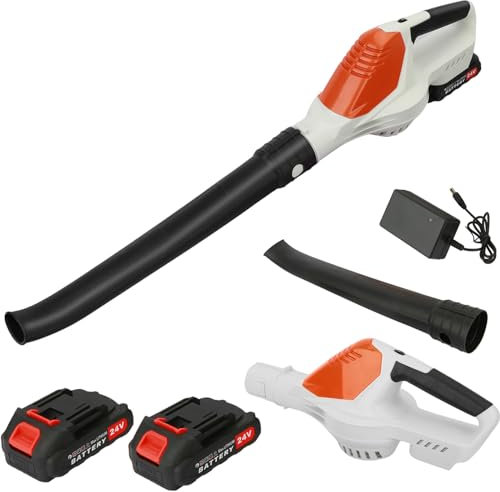 24V Cordless Leaf Blower with 2 X 1.5 Ah Battery & Charger, 150MPH Electric Handheld Leaf Blower for Lawn Care, Leaves & Snow Blowing (Orange)