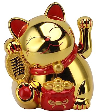 Cocoarm 5.5 Inch Lucky Cat, Smiling Lucky Cat Waving Arms for Wealth and Prosperity, Fortune Cat Statue Decoration for Home Shop Restaurant Car Party (MLY11020-4 Gold)
