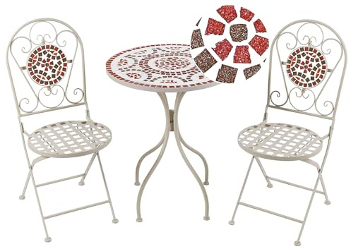 Set da giardino in metallo con tavolo e sedie a mosaico Bianco