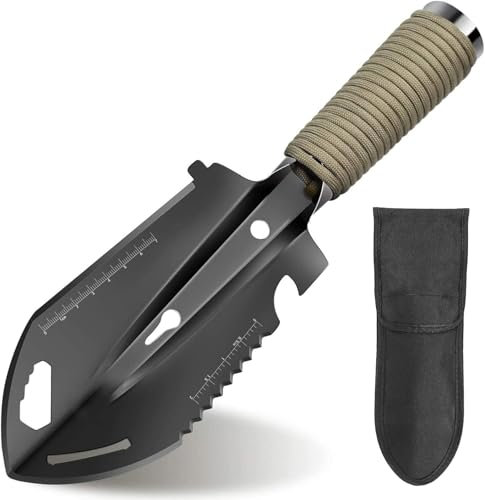 MEETOZ Backpacking Shovel, Camping Hand Trowel, Lightweight Hiking Shovel, Small Potty Multitool with Carrying Pouch for Digging, Metal Detecting, Gardening and Outdoor Survival