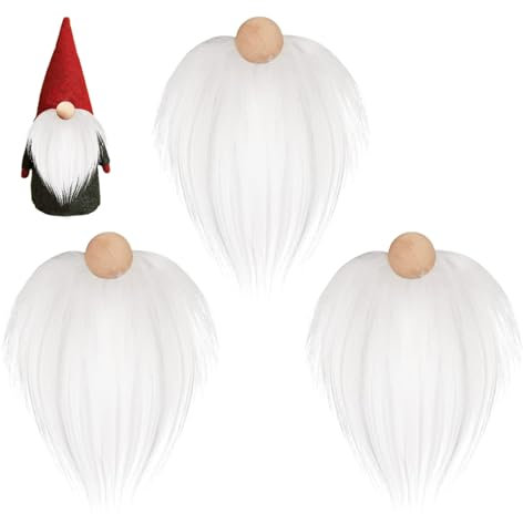3 Pezzi Barba di Gnome Natalizia in Pelliccia Sintetica Pre-Tagliata con Sfere di Legno per Naso di Gnome –Soffice da Gnomo Pretagliata per Artigianato Fai Da Te, Decorazioni di Natale (Bianco)