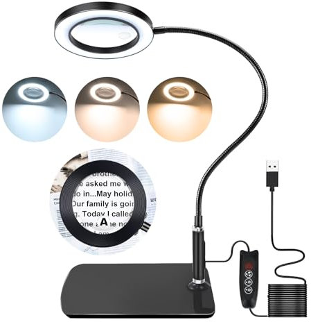 NZQXJXZ 10X 20X Magnifying Glass with Light and Stand, Magnifying Lamp with 72 LEDs, 3 Color Modes and 10 Stepless Dimmable, Desk Lamp for Hobbies, Reading, Close Work, Jewelry
