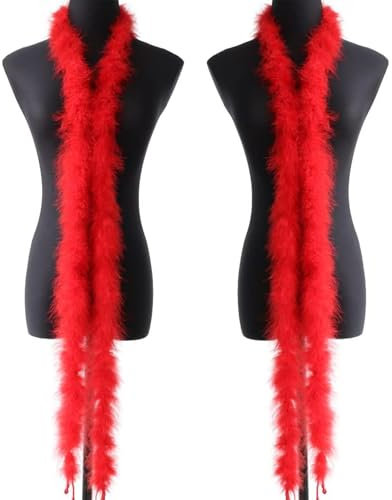 2Stück Federboa Rot - Party Fashion Einfarbige Feder-Schal, Kostüm, Karneval, Halloween, Konzert Accessoires, Länge 2M