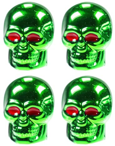4 tapas de válvula de calavera, diseño de calavera, tapas de válvula de coche, tapas de válvula de neumáticos, tapas antipolvo universales para cualquier automóvil, bicicleta, motocicleta (verde)