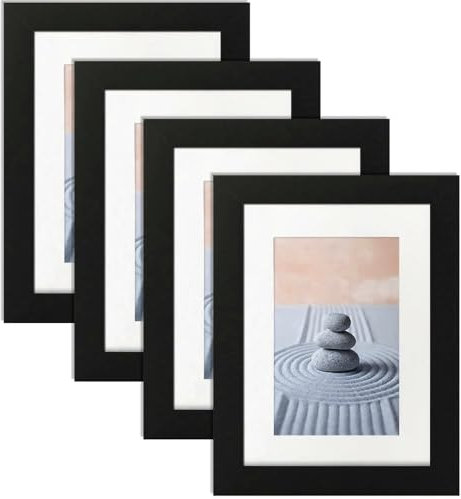 katmerio Bilderrahmen, Schwarze Bilderrahmen 4er-Set, 10 x 15 cm Fotorahmen mit Acrylglas Portraitrahmen zum Stellen und Hängen- Wand- oder Tischaufsteller