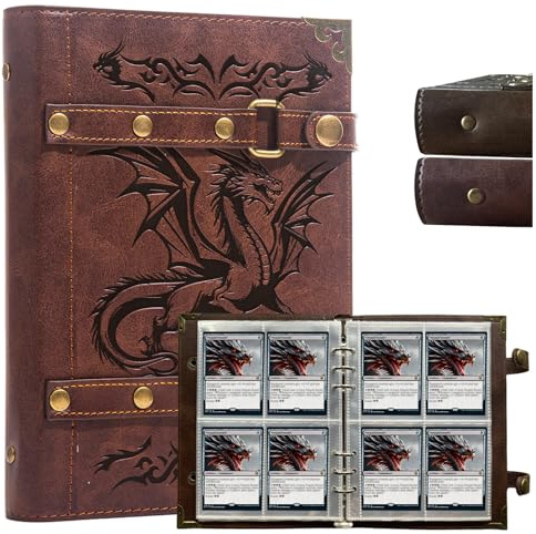 DDFE 4 Pocket Card Binder,Premium Trading Card Binder,240 Double Sided Pocket Portable Card Collection Binder,Collector Card Album,Card Folder For MTG,TCG,Sports Cards,Game Cards(x2-Dragon-Red)