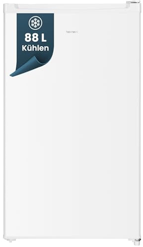 homeX Kühlschrank ohne Gefrierfach, Vollraumkühlschrank klein - 88L Nutzinhalt, freistehend und kompakt, Tischkühlschrank leise 39 dB, Fridge mit LED-Innenbeleuchtung und Temperaturregelung, weiß