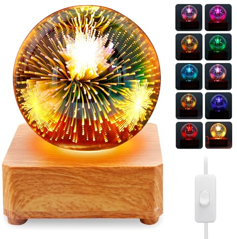 PORFOYO Sfera di cristallo 3D, luce notturna, fuochi d'artificio di cristallo, lampada a sfera di vetro, colorata con sfera di cristallo, con base colorata a LED, per amici, coppie, feste di