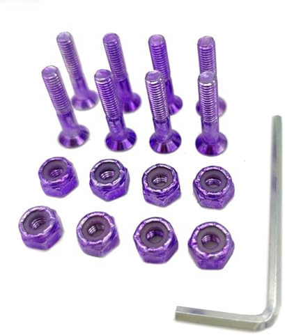 Lot de 8 vis pour skateboard de 2,5 cm avec clé et écrous pour un assemblage et des réparations faciles (violet)