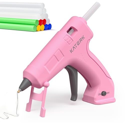Katerk 3.7V Cordless Hot Glue Gun Kit, 90s Fast Heating, Mini Glue Gun with 15 Glue Sticks, USB-C Rechargeable with 2000mAh Built-in Battery, Ideal for DIY, Gift Making,School Crafts & Repairs Pink