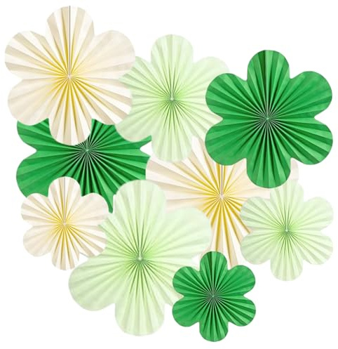 ZYOOO 9 Stück Papier Fächer Deko,Papierblumen Deko zum Aufhängen,Hanging Girlande Grün Party Deko Set für Geburtstag,Hochzeit,Baby Shower,Tea Party Deko