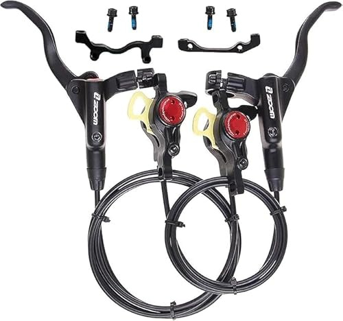 AEYINO Zoom Hydraulic Disc Brake Set, Left Front 800mm Right Rear 1450mm Aluminum Alloy Brakes, 2 Piston Calipers with IS/PM Universal Adapter /160mm Rotor for Mountain Bike (Black)