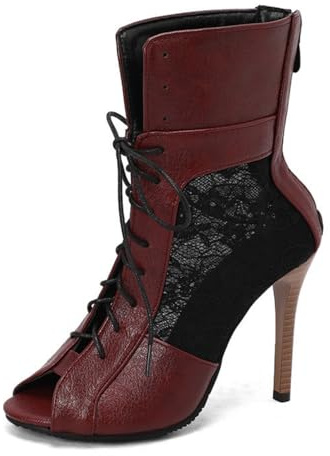Générique Bottes De Mariage À Lacets pour Femmes | Bout Peep Toe, Dentelle Mesh, Bottines Été, Talon Aiguille, Fermeture Éclair Arrière, Soirée, Bal, Fête