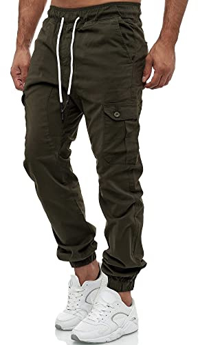 Tazzio Pantaloni cargo da uomo Jogger Chino Regular Fit Jeans 16610, cachi, L
