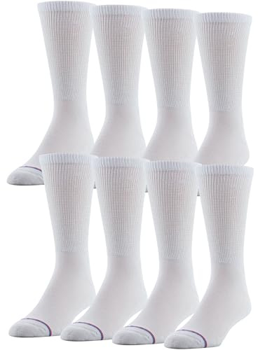 MediPeds unisex-adult Crew Socks With Non-Binding Top and Cushion, Multipairs, White (8-pairs), Shoe Size: Men's 12-15