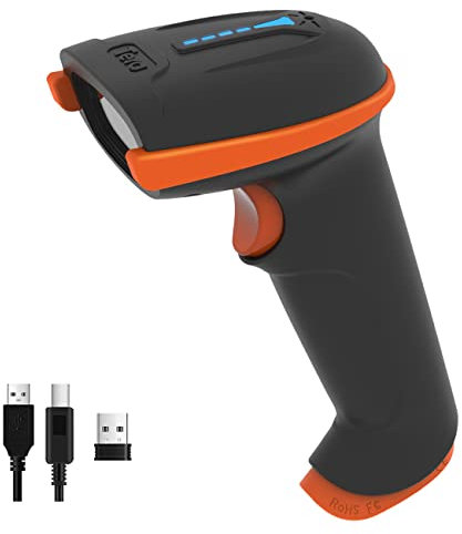 Tera Kabelloser Handheld-Barcode-Scanner 1D Laser Wireless und USB-Wired mit Akkustandsanzeige, Extra Großem Akku 2000mAh und Ergonomischem Design, Patent-Nr.: EU008489413, Upgrade-Modell 5100,Orange
