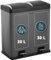 Homra Poubelle de Tri Sélectif 2 bac Maxer | Poubelle Cuisine 60l | Poubelle à Pédale 2x30 litres | Déchets et recyclage | Poubelle triple en Acier inoxydable | Poubelle pédale 2 compartiments | Gris