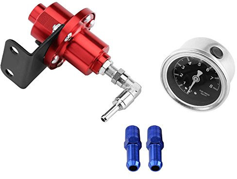 Regulador de presión de combustible | regulador de presión de combustible ajustable FPR de aluminio universal, con regulador de presión de combustible es del manómetro del automóvil (rojo)