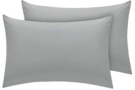 Housewife Pillow Cases 2 Pack Bedroom | Pillow Covers | Polycotton Plain Dyed Housewife Bedding Pillowcases Pair - 50x75cm (Grey)