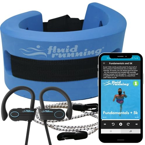 Fluid Running System | Deep Water - 4 Audio Workouts Free with Your Flotation Belt & Waterproof Earbuds. App-Based, Coached Full Body Workout. for Injury Recovery, Weight Loss & General Fitness.