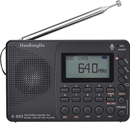 HanRongDa Shortwave Radio, AM FM SW Rechargeable Digital Radios Support Recording, Backlight LCD Display, Sleep Timer, Bass Speaker and TF Socket