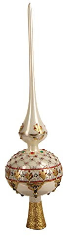 Impuls Christbaumspitze Glas 35cm mit Ornamenten mundgeblasen handbemalt Weihnachtsbaumspitze Champagner
