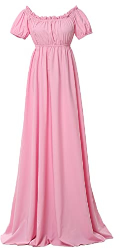 COSDREAMER Regency Vestidos para Mujer con Volantes y Mangas abombadas y Cintura Imperio, Rosa, M