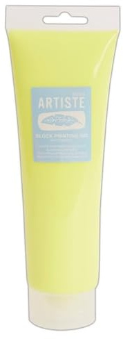 Artiste Water-Soluble Block Printing Ink, Fluorescent Yellow 300ml, for Block Printing, Lino Printing, Linoleum, Screen Printing, for Artists Kit, Printmaking Art Paint Ink Supplies, Water-Based