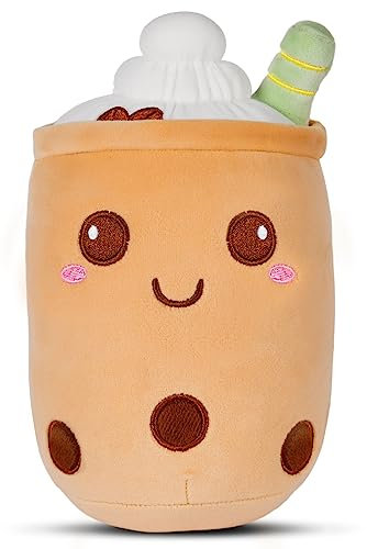 OSDUE Bubble Tea Kuscheltier, 24CM Boba Kuscheltier Milchtee Teetasse Kissen, Bubble Tea Kissen, Bubble Pearl Milk Tea Kuschelkissen Geburtstagsgeschenk Für Kinder Mädchen, Muttertagsgeschenk für Mama
