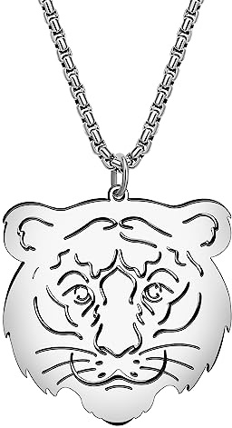 DOWAY Collar con colgante de cabeza de tigre de leopardo de acero inoxidable, chapado en oro de 18 quilates, diseño de animales de la selva, regalo para mujeres y niñas, Medium, Acero inoxidable, No