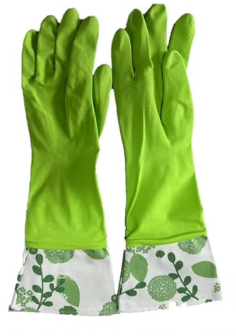 HOMESHOPA Rubber Waterproof Dishwashing Gloves, Long Cuff Household Cleaning Latex Gloves, Heavy Duty Cotton Flock Lining Strong & Flexible, Non Slip Grip Laundry Kitchen Gardening Washing (Medium)