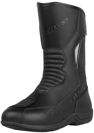 Motorradstiefel Herren Wasserdicht - Touren Geprüft Biker Leder Schuhe - Schwarz - Hohe Länge - Größe 45 EU