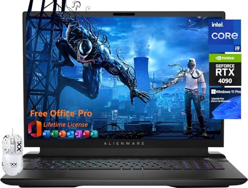 Dell Alienware M18 R2 Gaming Laptop, 18 QHD+(2560 x 1600) 165Hz, Intel 24-Core i9 14900HX, GeForce RTX 4090, 64 GB DDR5, 8 TB SSD, FHD Camera, Backlit Keyboard, Office 2019, Win11 Pro, Patented Mouse