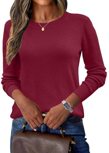 Yutdeng Jersey Lana Mujer Invierno Elegante Suéter de Lana Cuello Redondo Jersey Cachemira Ligero Sueter Punto Manga Larga Suave Suéteres Otoño Cálido Jerséis Cómodo Sweater Casual Pullover Básico Top