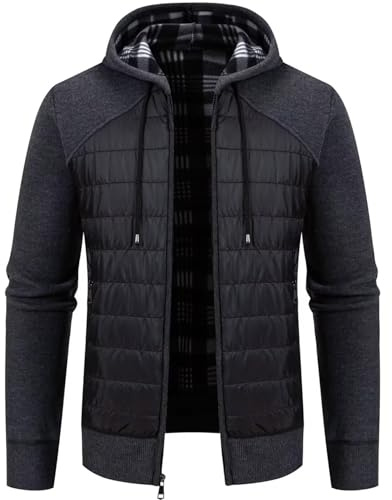 Jinsha Cárdigan de Punto para Hombre Suéter Grueso con Capucha con Cremallera Clásico Moda Empresarial Cálido Forro Polar Elegante Ocio Chaqueta para Otoño Primavera Invierno Suéter Gris Medio L