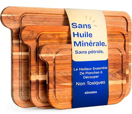 Taglieri Atossici – Set di Taglieri Privi di Olio Minerale, in Legno di Acacia FSC – Utensili da Cucina in Legno – Include 3 Pezzi. Di Ziruma