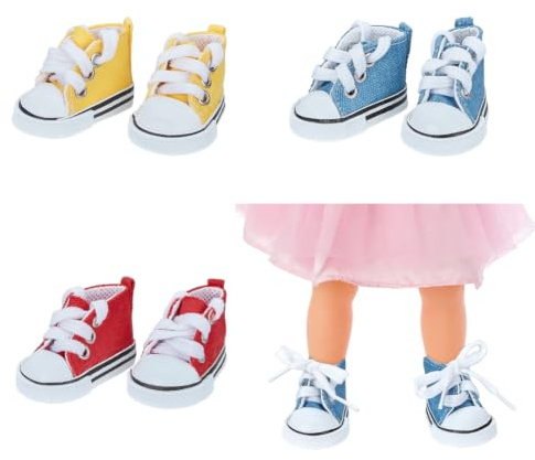 NBEADS 3 Paire 3 Couleurs Mini Chaussures de Poupée, Baskets en Toile pour Mini Poupées Accessoires de Chaussures pour Habiller Les Poupées Vêtements de Rechange, 54.5x32x35mm
