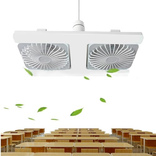 Genérico Ventilador de techo portalámparas | 3 Velocidades De Doble Cabezal,Ventilador de Techo con Luz Enchufable - para Dormitorio Cocina Garaje Interior Sala Oficina Hogar Apartamento