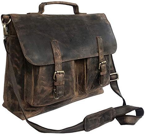 KK 's 45,7 cm Retro Buffalo Hunter Leder Laptop Messenger Bag Büro Aktentasche College Tasche Leder Tasche für Damen und Herren