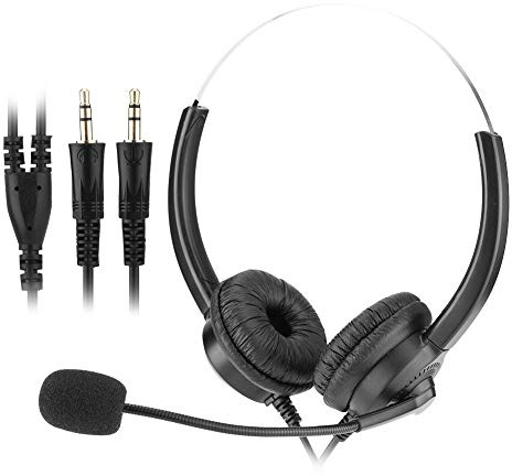 Vbestlife, förlustfria ljud callcenter hörlurar, 360° roterande öronmuffar callcenter headset med mikrofon för dator/telefon etc/brusreducering (3,5 mm dubbel)