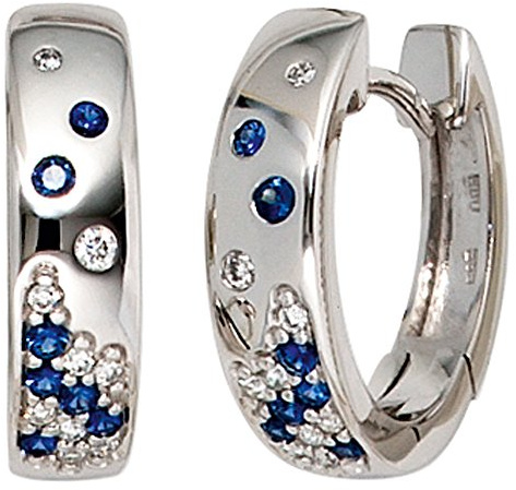 Jobo Damen-Creolen aus 14 Karat 585 Weißgold mit 14 Safiren und 18 Diamanten