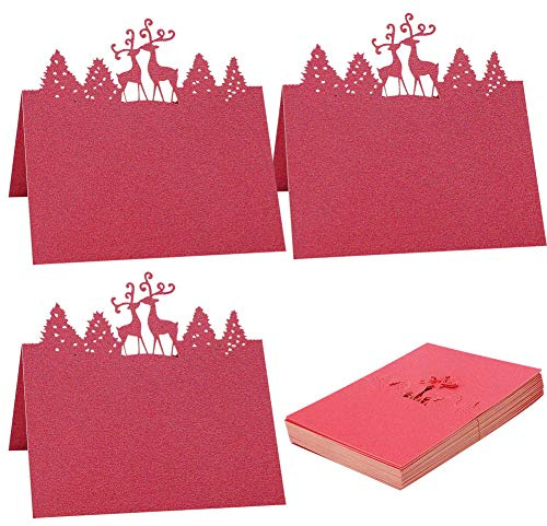 Place Name Cards 50 Sheet Small Tent Cards Die Cut Design Foldover Table Place Cards Christmas Tree Reindeer Design Paper Cards for Wedding Party Decoration Christmas Winter Theme Theme Party-Red