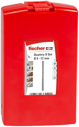 fischer Hammerbohrer Quattric II S Set, 5-12 mm Durchmesser, Aufsätze für Bohrmaschinen, Bohrerset mit verschiedenen Größen, Werkzeug zum Bohren in bewehrtem Beton, 7er Pack