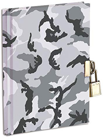 Diario secreto con candado de metal y 2 llaves. Dimensiones: 14,5 x 18,64 cm, blanco equivalente a 128 páginas, un diario para niños, un amigo al que escribir amistades pensamientos amores, camuflaje