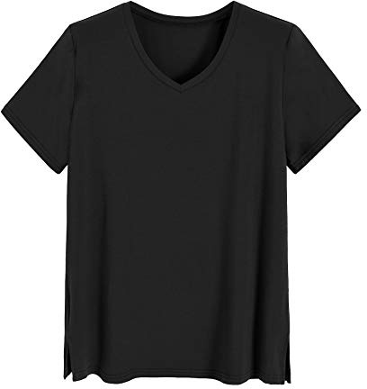 Latuza Women's Viscose Sleep T-Shirt V-Neck Pajamas Top M Black