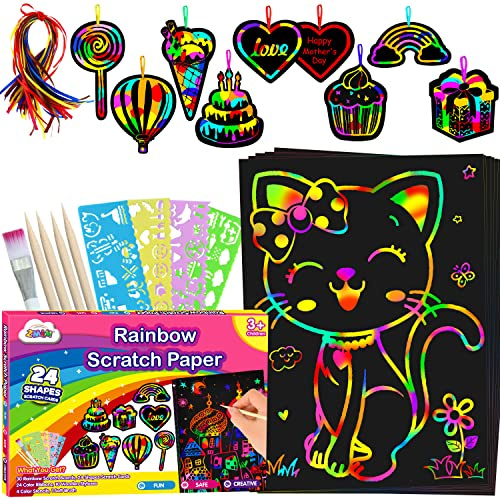 ZMLM Scratch Paper Art-Craft for Girls: Rainbow Scratch Magic Drawing Set Paper Pad Board Supply Kit Girl Project Activity for 3-12 Age Kid Toy Holiday Party Birthday Easter Gift