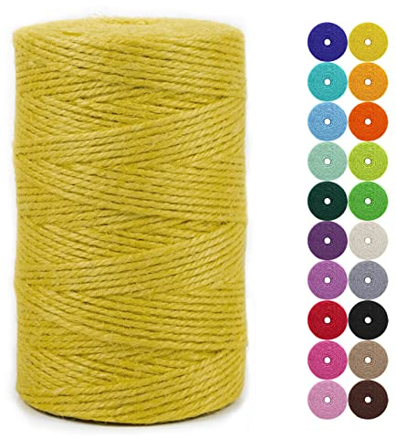 LEREATI Juteschnur 2mm x 200m Gartenschnur Paketschnur Naturfaser Hanfseil Jute Schnur Jutegarn Juteseil, Kordel Weihnachten für DIY Kunstgewerbe Gartenarbeit Geschenkverpackung Deko (Gelb)